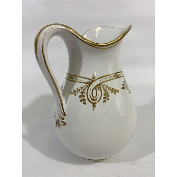 Antique Haviland French White Gilded Painted Pitcher 7.5” - Picture 8 of 14
